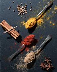 Image shows spices and spoons full of powered spices
