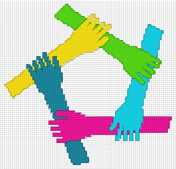 Overlapping arms and hands unity cross-stitch pattern