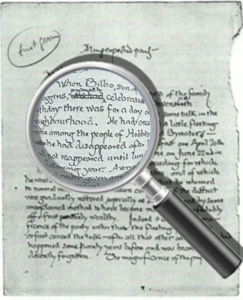 Magnifying glass over a handwritten page