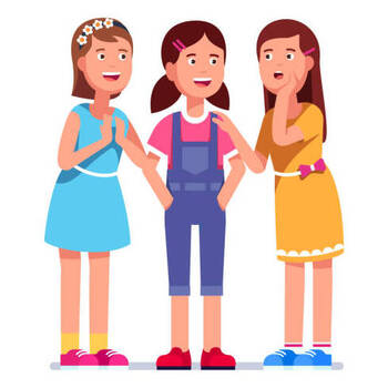 Three girls standing and gossiping