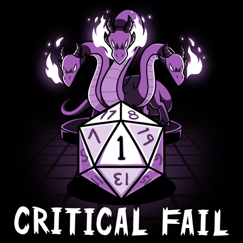 Graphic of a purple hydra behind a D20 die showing "1" with the words "Critical Hit" underneath