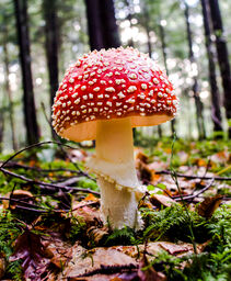 Red and white mushroom in forest