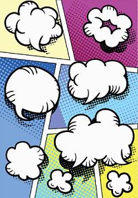 Image shows speech bubbles on a comic strip page